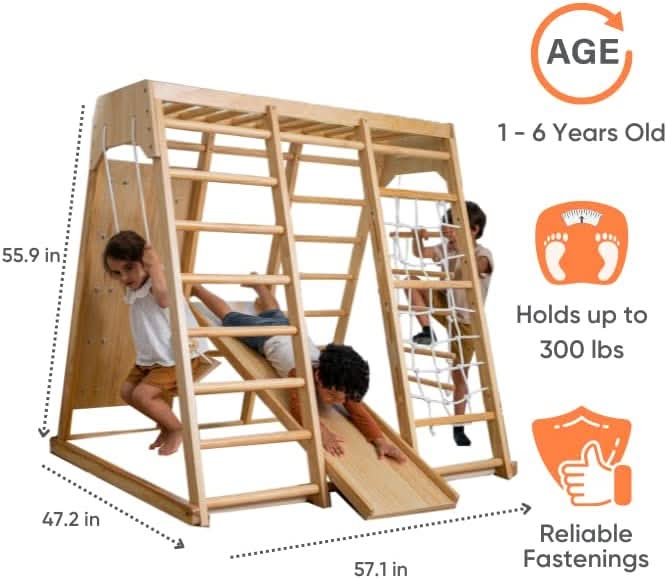 Avenlur Magnolia indoor jungle gym for kids with climbing net and swing