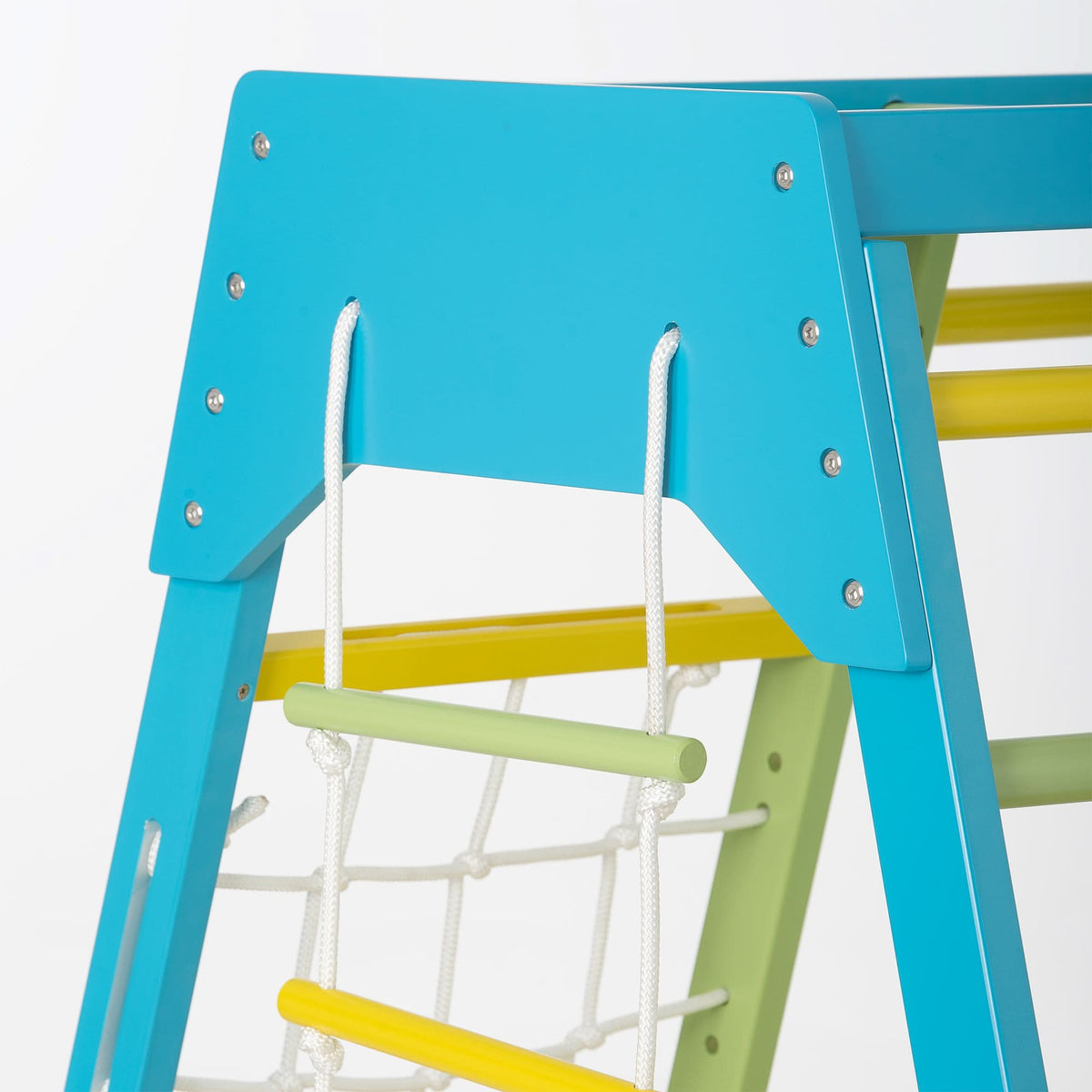 Rope ladder close-up on the Avenlur Magnolia wooden indoor jungle gym