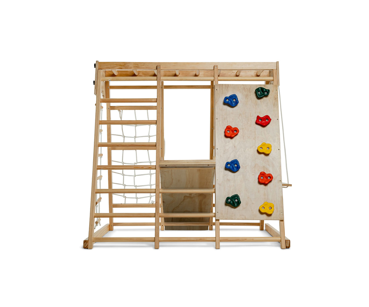 Avenlur Magnolia Large indoor jungle gym with monkey bars, climbing wall and rope ladder for kids