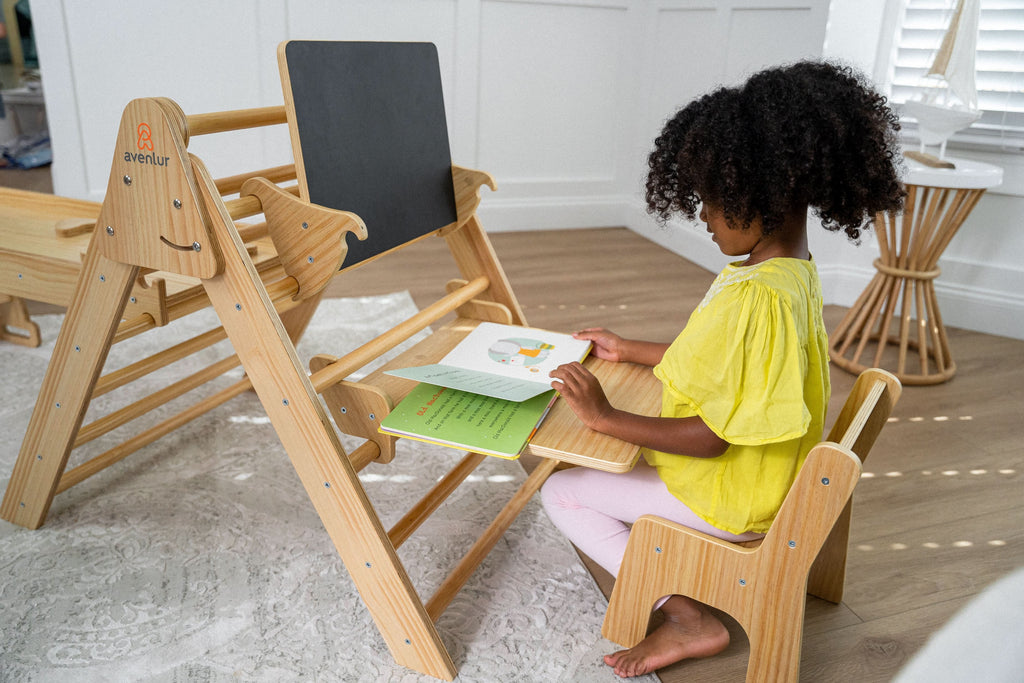 Avenlur Montessori toddler table and chair made from the Pikler set