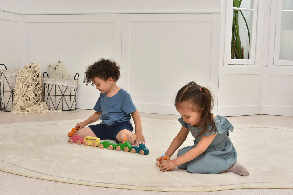 Avenlur natural wood toy cars with painted accents