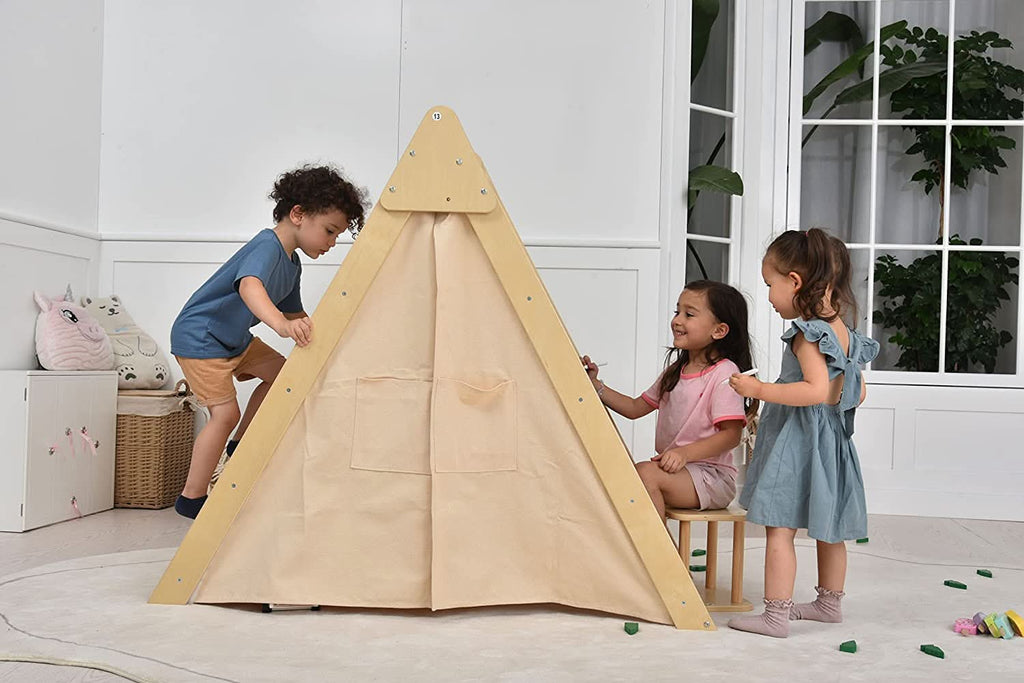 Avenlur Oak Montessori climber and desk in a playroom