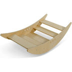 Side view of the Avenlur Rowan 2-in-1 wooden rocking boat and climbing bridge