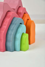 Avenlur wooden balancing blocks stacked into a tower