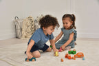 Avenlur 10 piece wooden toy cars lined up